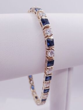 Yellow Gold - 925 Sterling Silver Blue Sapphire Tennis Bracelet